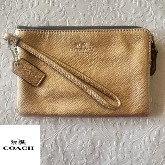 Coach Handbags - NWOT Coach Iridescent Gold pebbled leather wristlet and wallet